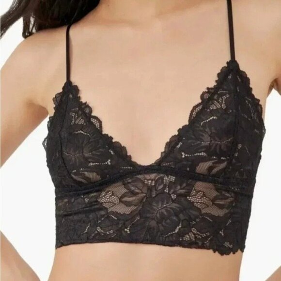 Intimately By Free People Black 2 Lace Long Line Bralettes Adjustable Straps M - Picture 3 of 6